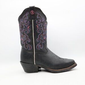 Tony Lama 3R Women's 8 B Black Leather Pink Blue Stitching Square Toe Cowboy